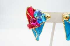 Vintage Clip On Earrings Gold Tone Rhinestone L3