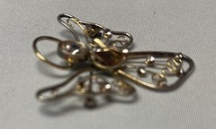 Angel with Rhinestones Singing Vintage Brooch Pin Gold Tone 2”x2”