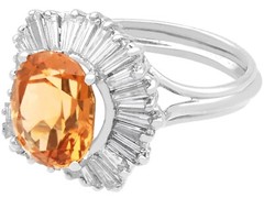 3.60Ct Orange Tourmaline and 2.30Ct Diamond, 18k White Gold Ballerina Ring