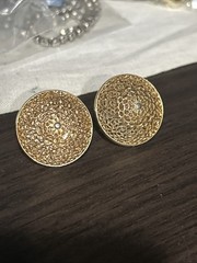 Vintage Germany Gold Foil Domed Round Screw Back Earrings Open Lattice Work