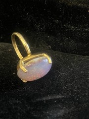 Vintage Faux Fire Opal Ring Gold Tone Adjustable Retro Mid Century Art Glass