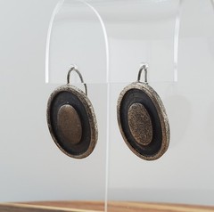 VTG 925 Mexico Oval Oxidized Gray 1in Earrings Sterling Silver 13g Rustic Estate