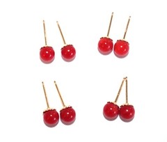 RARE ITALIAN SARDINIA 14K CALIBRATED RED CORAL 5.5 MM BALL FANCY STUD EARRINGS