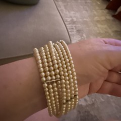 Antique Faux Pearl Wire Cuff Wrap Bracelet Four Row Fits All Sizes Wrist
