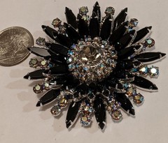 Vintage Juliana (D&E) Black Navette Rhinestone Brooch with Signed Reinad Clip-On
