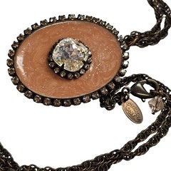 Liz Palacitos Enamel Stone Necklace Pendant Rhinestone Metal Bronze Pink 26″L