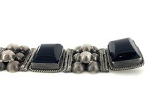 Vintage Mexico 24mm Sterling Silver Domed Rectangle Black Onyx Cluster Bracelet