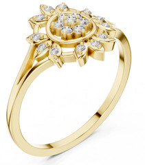 10K Yellow Gold FN With 0.20TCW Round Cut White Moissanite Sunburst Floral Ring