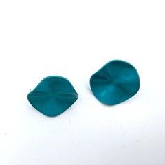 Vintage VTG Blue Turquoise Glossy Wavy Pattern Irregular-Shaped Stud Abstract