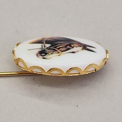 Vintage Horse Stick Pin Oval Acrylic Gold Tone 21mm