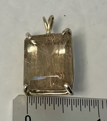Gold Rutilated Quartz Penant Faceted Emerald Cut Four Prong Setting