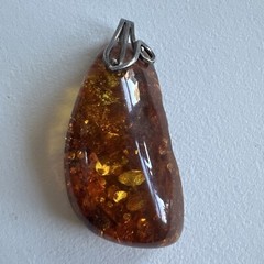 Massive Sterling Silver & Natural Raw Amber Drop Pendant 41g 80mmx45mm Stone