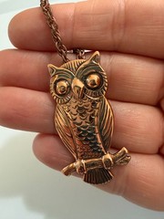 Vintage Solid Copper Owl Pendant Necklace Mid Century 1970s Nature Wildlife Boho