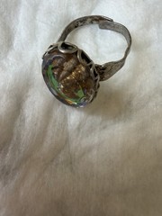 Vtg Cameo Ring Adjustable Purple Green Watermelon Rainbow Glass Intaglio