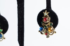 Vintage Fashion ClipOn Earrings – Festive Christmas Trees Sparkling Rhinestones