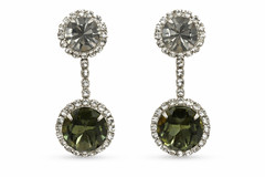 Vintage Rhinestone Drop Earrings Faceted Smoky Gray Crystal Silver Tone Glam