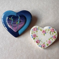 Vintage Heart Brooch Lot 8pc Enamel Ceramic Rhinestone Romantic Valentine