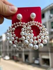 Sehuoran Large Size Zinc Alloy Faux Pearl Drop Earrings With Geometric Pendants