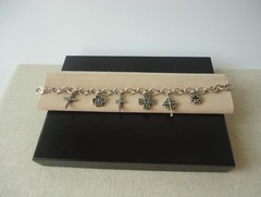 VTG Sterling Silver Religious Cross Double Sided Charm Oval Link Chain Bracelet