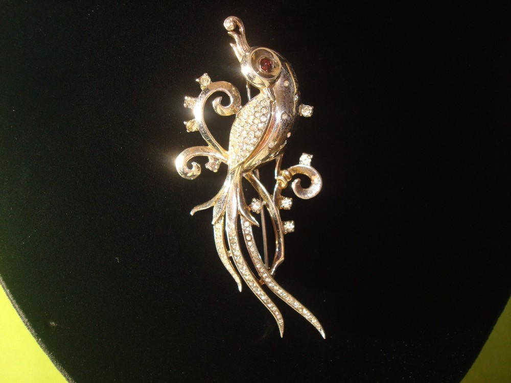 TRIFARI ALFRED PHILIPPE STERLING SILVER,VERMEIL,BIRD of PARADISE BROOCH,SIGNED