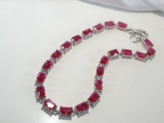 Sterling Silver 925 Lab Created Pink Ruby Tennis Bracelet 8″