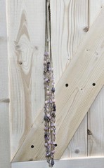Long Layered Amethyst Chalcedony Crystal Bead Necklace Purple Pink Gold Tone