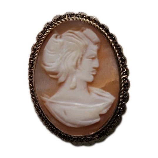 Antique Vintage Italian PA 800 Silver Carved Shell Cameo Pendant Brooch