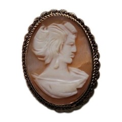Antique Vintage Italian PA 800 Silver Carved Shell Cameo Pendant Brooch