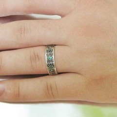 Retro Leaf Vintage Antique Band 1Ct CZ Elegant Unisex Promise Ring Silver Plated