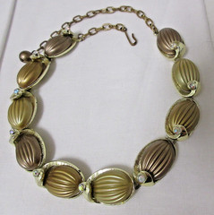 Vintage KARU ARKE Gold Tone Tan & Light Brown AB Rhinestone Link Collar Necklace