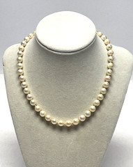 Vintage Akoya Cultured Pearl Necklace 15in Choker 7.8mm Cream Knotted Silver