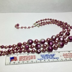 GORGEOUS 17 1/2” 3-STRAND NECKLACE PINK/BURGUNDY TONES ADJUSTABLE LENGTH JAPAN