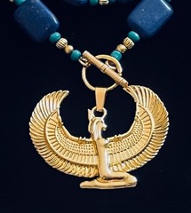 Artisan Necklace Egyptian Revival Goddess Pendant Lapis Gemstone Beads