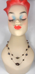 Vtg Art Glass Beaded Station Necklace Bohemian Murano Copper Iridescent 2 Strand
