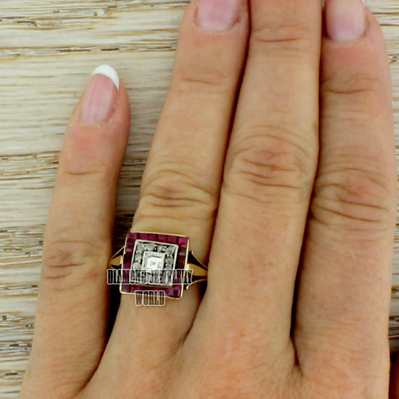 Amazing 0.80ct Rose Antique Cut Diamond Ruby Studded Silver Vintage Ring Jewelry