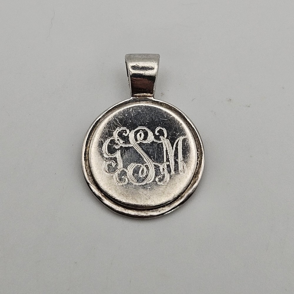 VTG Antique SE Sterling Silver Pendant Monogram 925 GML GMS JMS ROUND TAG 9.1g