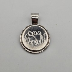 VTG Antique SE Sterling Silver Pendant Monogram 925 GML GMS JMS ROUND TAG 9.1g