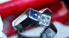 14k white gold sz 2.5 ring 0.32ct natural diamond treated sapphire vintage 4.55g