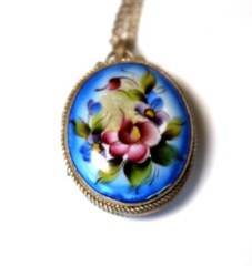 Vintage Enamel Hand Painted Russia Finift Jewelry Necklace-Locket 4 Variation#79