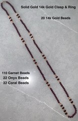 Antique 14k Gold Garnet Coral Onyx Necklace 28″