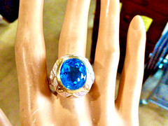 NEW 11 CARAT LONDON SWISS BLUE MINED OVAL CUT TOPAZ STERLING RING SIZE 8 RING