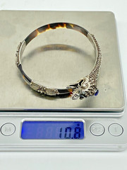Antique Chinese Sterling Silver Dragon Faux Tortoise Shell Bypass Bracelet