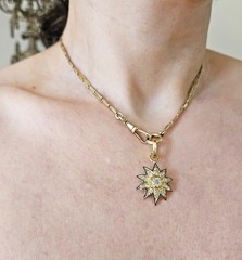 Antique Victorian GIA 19K Gold 1.21ctw Old Mine Diamond Blue Enamel Star Pendant