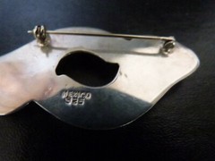 Mexico sterling silver 0.925 modernist puffy stylized hurricane horn pin brooch