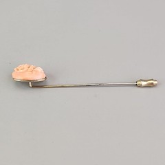 Vintage Rose Carved Stick Pin Peach Acrylic Gold Tone 2.75″