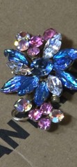 VTG DeLizza Elster Juliana Brooch Molded Givre Blue Glass Pink AB Flower Pin