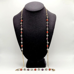 Colorful Burgundy and Plum Pearl with Crystal Beaded Long Station Necklace 36 in