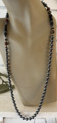 VINTAGE HAND KNOTTED HEMATITE AGATE BLACK SAND STONE LINK BEAD NECKLACE 30″