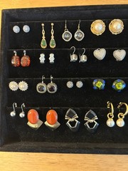 Lot Of 24 Vintage Pierced Earrings Few Sterling Silver, Amber, CZ & Jade