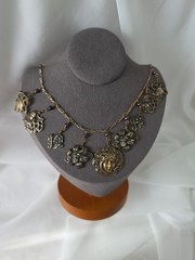 Pididdly Links Kingston NY Art Nouveau Face Charms Necklace Brass